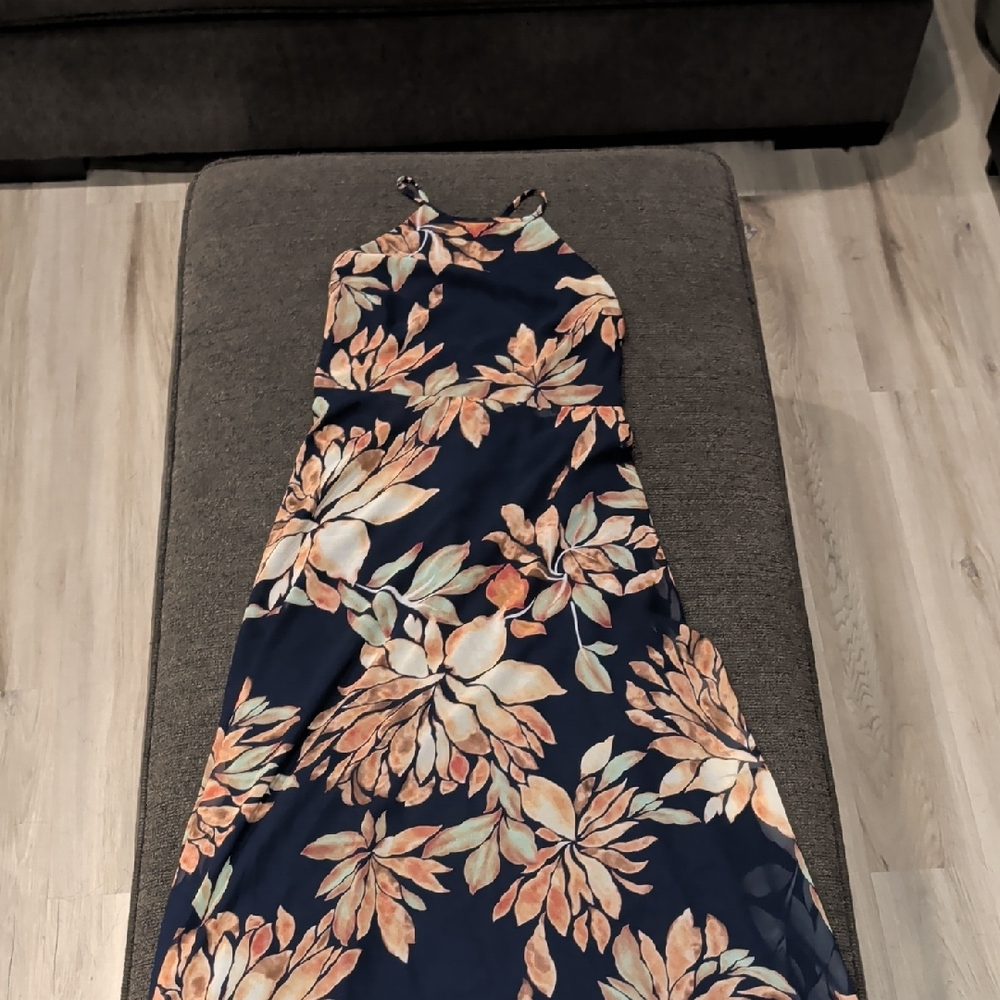 Lulu's Navy and Peach Floral Maxi Dress